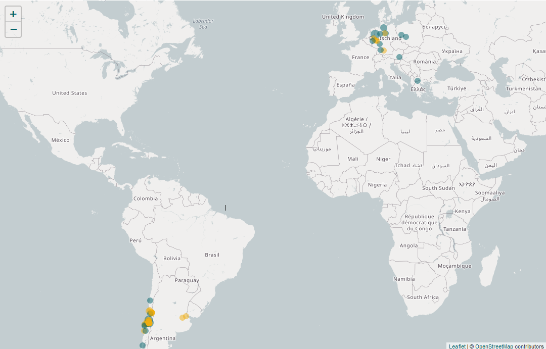 Mapa con lugares mencionados y de nacimiento